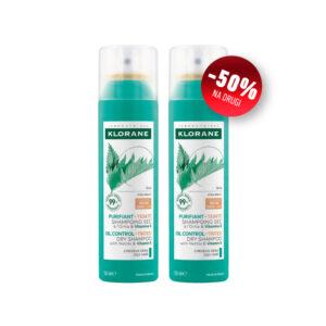 KLORANE duo kopriva suhi šampon tonirani 2x150ml-50% na drugi