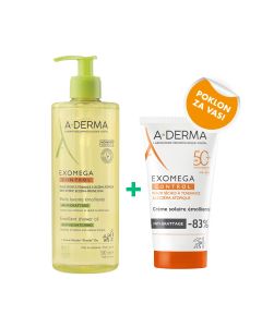 A-Derma Exomega Control emolijentno ulje za tuširanje, 500 ml + Exomega Control SPF 50+ PROMO